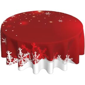 BETGINY Merry Christmas Tablecloth 60 Inch Round Winter Red White Snowflakes Table Cloth Dust-Proof Wrinkle Resistant Rustic Tablecloth for Holiday Party Dining