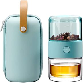 ZENS Modern Small Travel Tritan Tea Infuser Teapot, Smart One Touch Tea Maker for Loose Leaf Tea Steeper, Solo Simple Gong Fu Tea Strainers with Insulated Tea Cup for Hot Tea Diffuser, Tea Gifts