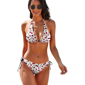 Cherry Bikinis Sets for Women Swimsuits Bathing Suits Two Piece White