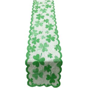 Vedran St Patricks Day Table Runner Decoration, Lace Embroidery Table Runners with Green Irish Shamrock 71 x 13 Inch for St Patricks Day Holiday and Spring Decorations