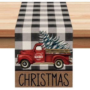 ARKENY Christmas Buffalo Plaid Table Runner 13x72 Inches, Truck Tree Winter Holiday Indoor Outdoor Table Decoration for Home