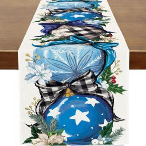 Baccessor Winter Balls Table Runner Christmas Poinsettia Holly Table Runners Xmas Seasonal Table Center Decoration for Home Kitchen Dinning Party Holiday Farmhouse Decor, Red 13x48 Inch