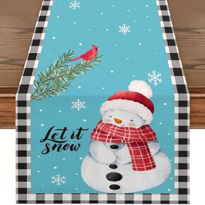 RUSPEPA Christmas Table Runner with Snowman Red Design Linen Table Runner for Holiday Use, Kitchen, Dining, Decoration, Party Table - 13 x 72 Inches - Snowman Red