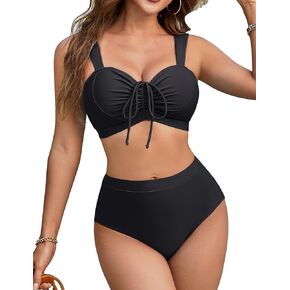 Blooming Jelly Womens High Waisted Bikini Sets Tummy Control Swimsuits Chest Drawstring Two Piece Bathing Suits