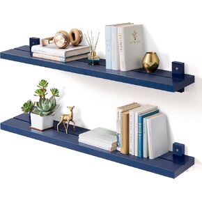 Gronda Black Floating Shelves Set of 2, Black Gold Wall Shelves Minimalist Modern Decor Wooden Shelf Display Storage Plants Shelves Wall Mount Living Room Bedroom Bathroom