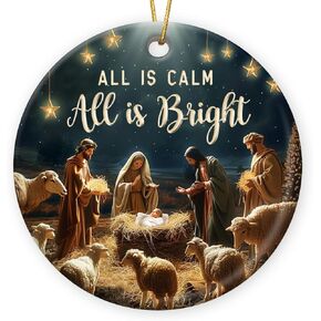 Christmas Nativity Scene Ornaments - Religious Christmas Ornaments 2024, Jesus Ornaments for Christmas Tree Decorations, for Christian Women, Ceramic Christian Ornament