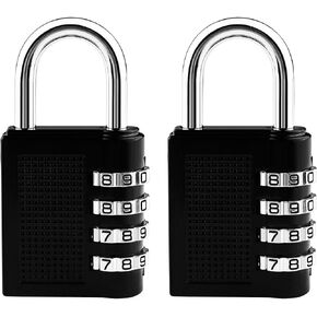 Fixinus Combination Lock, 4 Digit Padlock, Zinc Alloy Lock for School Gym Sports Locker, Fence, Toolbox, Case, Hasp Cabinet Storage (2 Pack, Black)