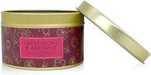 Fifi Peony's Gemstone Candles- Scented with Sweet Peonies and Infused with a Calming Amethyst Crystal and Handplaced Dried Flowers to Manifest Tranquility. Burns with an Elegant Wooden Wick. 8oz. in Saudi Arabia