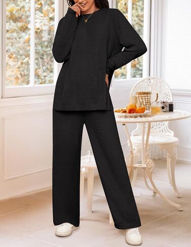 NENONA Women's Fuzzy Fleece Lounge Sets 2 Piece Loungewear Outfits Long Sleeve Sweater Wide Leg Pants Pajama Sets in Saudi Arabia