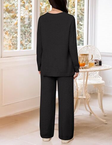 NENONA Women's Fuzzy Fleece Lounge Sets 2 Piece Loungewear Outfits Long Sleeve Sweater Wide Leg Pants Pajama Sets in Saudi Arabia