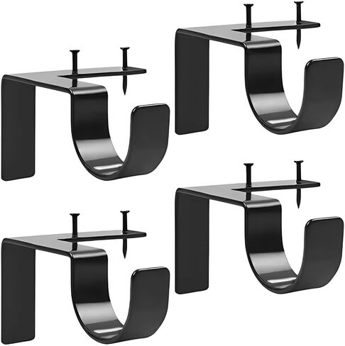 No Drill Curtain Rod Bracket, Adjustable Metal Heavy Duty Curtain Rod, Quick Hang No Damage Screwless Curtain Rods Brackets for Home Window and Door Frame(4 Pieces,Black) in Saudi Arabia
