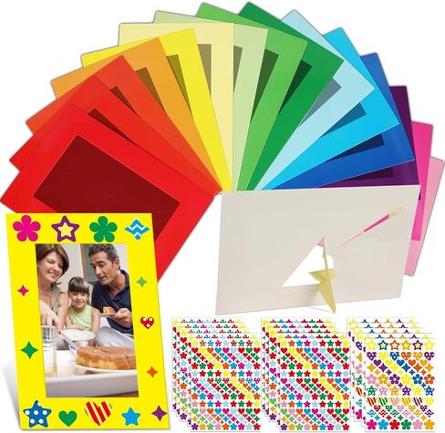 Qyeahkj 150 حزمة من إطارات الصور الورقية الخريفية مقاس 4×6 بوصة، إطار صور DIY مع 18 ملصقًا في 3 أنواع، مجموعات فنية فنية للأطفال تقف بألوان قوس قزح وحوامل صور من الورق المقوى in Saudi Arabia