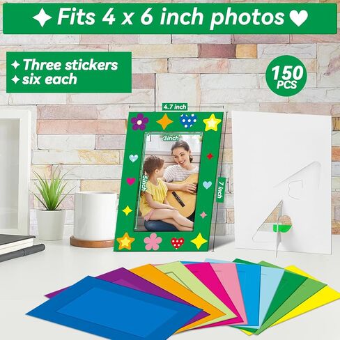 Qyeahkj 150 حزمة من إطارات الصور الورقية الخريفية مقاس 4×6 بوصة، إطار صور DIY مع 18 ملصقًا في 3 أنواع، مجموعات فنية فنية للأطفال تقف بألوان قوس قزح وحوامل صور من الورق المقوى in Saudi Arabia