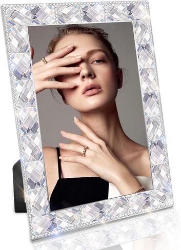 تصميم إطار صورة لامع مقاس 5x7، إطارات صور زجاجية ماسية مستطيلة لامعة لامعة مقاس 5 * 7 لسطح الطاولة، أفقيًا أو رأسيًا، فضي، حزمة واحدة in Kuwait