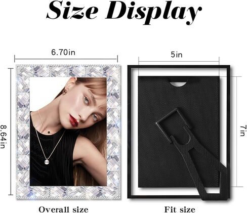 تصميم إطار صورة لامع مقاس 5x7، إطارات صور زجاجية ماسية مستطيلة لامعة لامعة مقاس 5 * 7 لسطح الطاولة، أفقيًا أو رأسيًا، فضي، حزمة واحدة in Kuwait