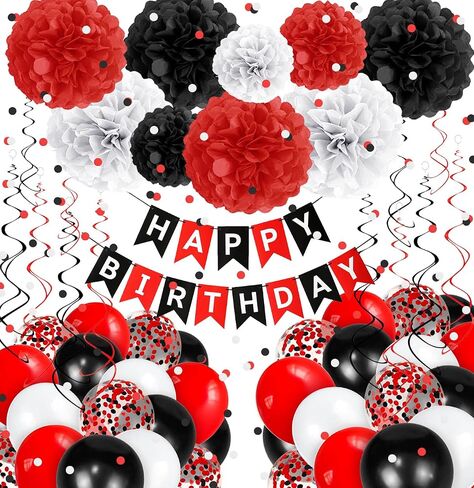Pink Burgundy Birthday Decorations Kit with Balloons, Tissue Paper Pom Poms, Happy Birthday Banner, Paper Confetti & Hanging Swirl Birthday Party Decoration in Saudi Arabia