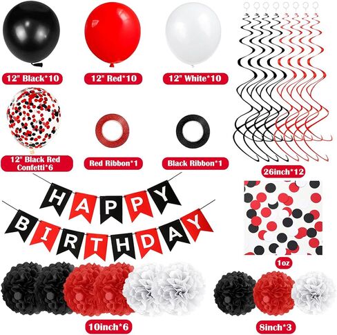 Pink Burgundy Birthday Decorations Kit with Balloons, Tissue Paper Pom Poms, Happy Birthday Banner, Paper Confetti & Hanging Swirl Birthday Party Decoration in Saudi Arabia
