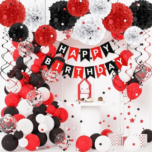 Pink Burgundy Birthday Decorations Kit with Balloons, Tissue Paper Pom Poms, Happy Birthday Banner, Paper Confetti & Hanging Swirl Birthday Party Decoration in Saudi Arabia
