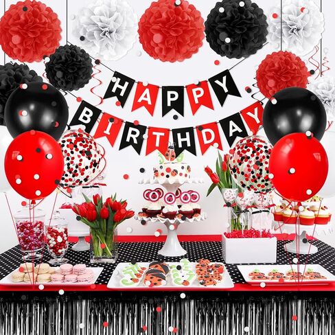 Pink Burgundy Birthday Decorations Kit with Balloons, Tissue Paper Pom Poms, Happy Birthday Banner, Paper Confetti & Hanging Swirl Birthday Party Decoration in Saudi Arabia