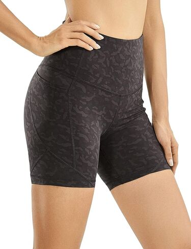CRZ YOGA Women's High Waisted Biker Shorts - 5 Inches Compression Gym Running Spandex Shorts with Pockets in Saudi Arabia