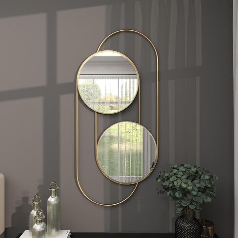 Deco 79 Metal Geometric Room Wall Mirror Layered Oval Entryway Mirror, Wall Mounted Mirror 20" x 1" x 43", Gold in Saudi Arabia