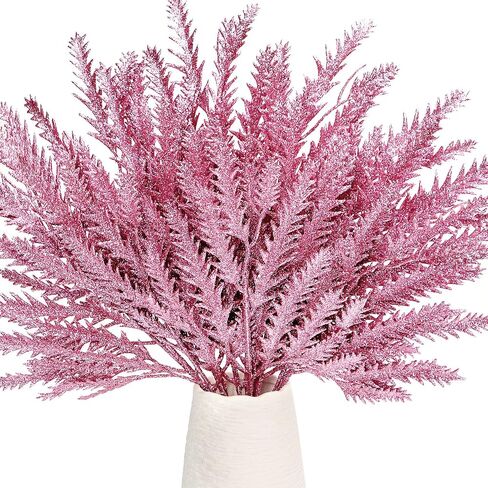 Pack of 20 Glitter Artificial Leaf Picks Sprays Christmas Tree Filler Branches Decorations Sparkling Fake Winter Leaves Stems Flower Arrangements for Festive Xmas Tree Home Holiday Décor (Pink) in Saudi Arabia