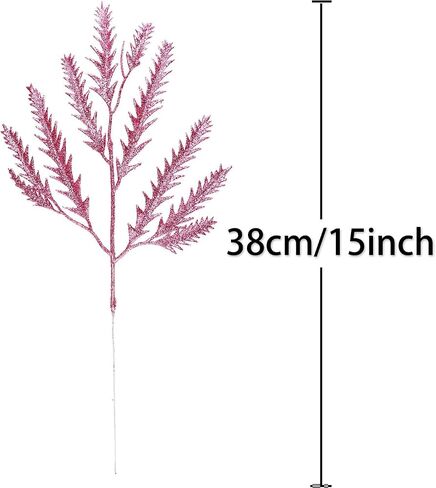 Pack of 20 Glitter Artificial Leaf Picks Sprays Christmas Tree Filler Branches Decorations Sparkling Fake Winter Leaves Stems Flower Arrangements for Festive Xmas Tree Home Holiday Décor (Pink) in Saudi Arabia
