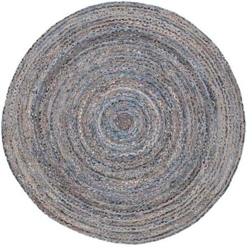 Safavieh Cape Cod Collection Area Rug - 6' Round, Blue & Natural, Handmade Boho Braided Jute & Cotton, Ideal for High Traffic Areas in Living Room, Bedroom (CAP202M) in Saudi Arabia