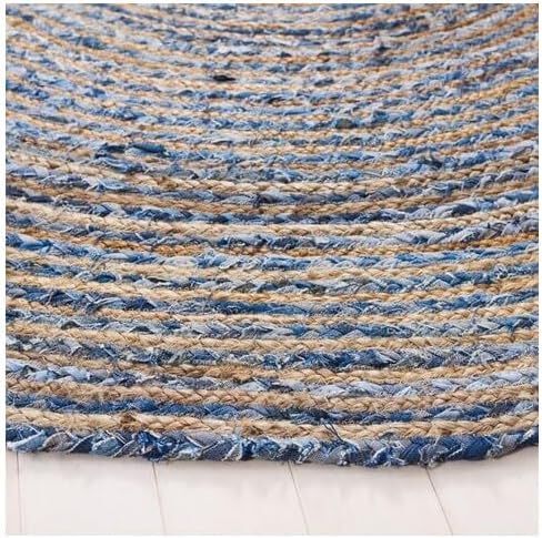 Safavieh Cape Cod Collection Area Rug - 6' Round, Blue & Natural, Handmade Boho Braided Jute & Cotton, Ideal for High Traffic Areas in Living Room, Bedroom (CAP202M) in Saudi Arabia