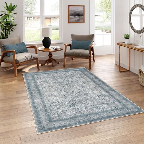 LEEVAN Washable Area Rug 5x7 Rug for Bedroom Grey, Neutral Living Room Area Rug Non Slip, Modern Kitchen Table Rug Soft Nursery Rug in Saudi Arabia