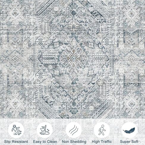 LEEVAN Washable Area Rug 5x7 Rug for Bedroom Grey, Neutral Living Room Area Rug Non Slip, Modern Kitchen Table Rug Soft Nursery Rug in Saudi Arabia