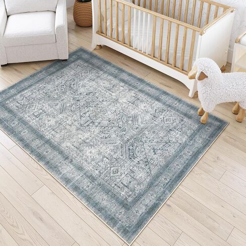 LEEVAN Washable Area Rug 5x7 Rug for Bedroom Grey, Neutral Living Room Area Rug Non Slip, Modern Kitchen Table Rug Soft Nursery Rug in Saudi Arabia