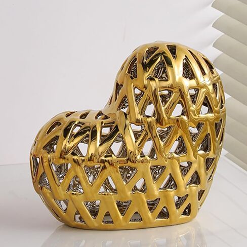 Anding Ceramic Heart-Shaped Decorative Sculpture Three-Dimensional Carved Hollow Bevel Origami Home Decoration Statue,Gold Decorative Living Room Office Centerpiece (A672Gold) in Saudi Arabia
