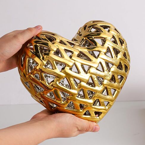 Anding Ceramic Heart-Shaped Decorative Sculpture Three-Dimensional Carved Hollow Bevel Origami Home Decoration Statue,Gold Decorative Living Room Office Centerpiece (A672Gold) in Saudi Arabia