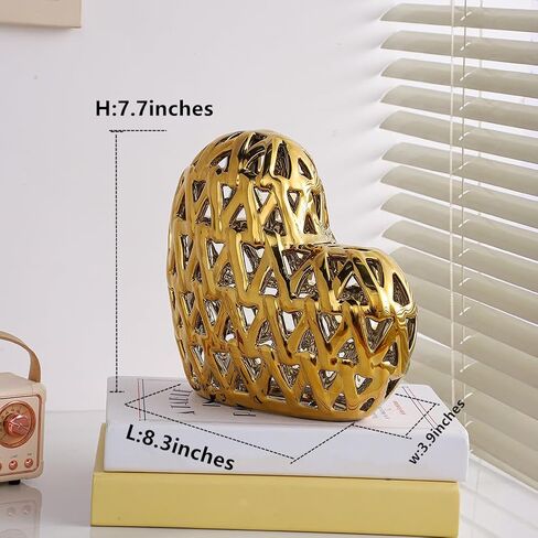 Anding Ceramic Heart-Shaped Decorative Sculpture Three-Dimensional Carved Hollow Bevel Origami Home Decoration Statue,Gold Decorative Living Room Office Centerpiece (A672Gold) in Saudi Arabia