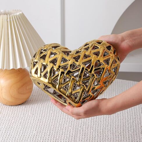 Anding Ceramic Heart-Shaped Decorative Sculpture Three-Dimensional Carved Hollow Bevel Origami Home Decoration Statue,Gold Decorative Living Room Office Centerpiece (A672Gold) in Saudi Arabia