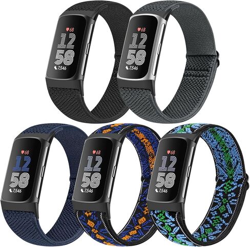Runostrich Adjustable Elastic Watch Bands Compatible with Fitbit Charge 5 for Women Men, 5 Pack Stretchy Sport Loop Band Soft Nylon Wristband Accessories for Charge 5 Fitness & Health Tracker in Saudi Arabia