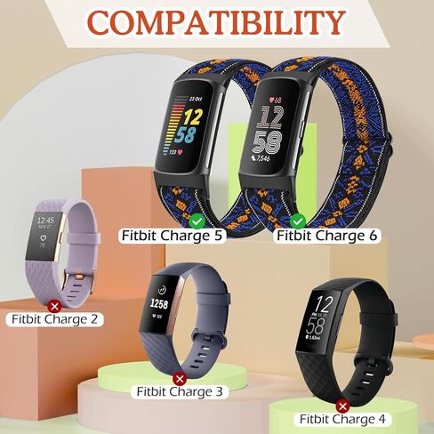 Runostrich Adjustable Elastic Watch Bands Compatible with Fitbit Charge 5 for Women Men, 5 Pack Stretchy Sport Loop Band Soft Nylon Wristband Accessories for Charge 5 Fitness & Health Tracker in Saudi Arabia