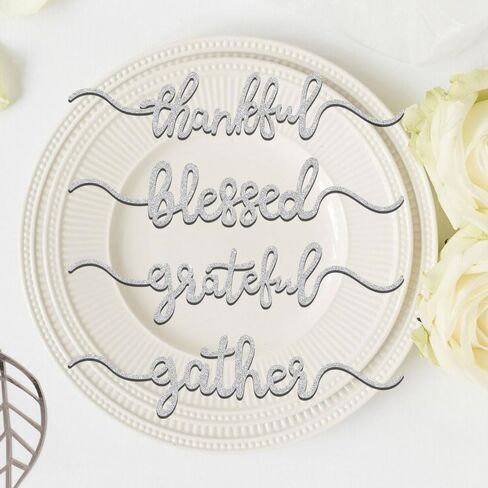 Aukolass 8 Pcs Thanksgiving Plate Cards, Thanksgiving Table Decorations Grateful Thankful Blessed Gather Place Card Plate Decors for Home Party (Black) in Kuwait
