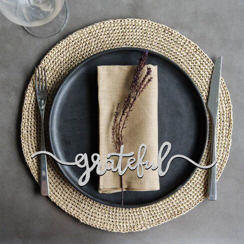 Aukolass 8 Pcs Thanksgiving Plate Cards, Thanksgiving Table Decorations Grateful Thankful Blessed Gather Place Card Plate Decors for Home Party (Black) in Kuwait