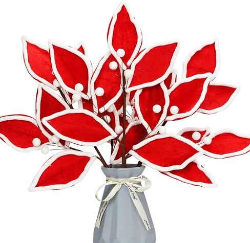 Christmas Tree Picks Leaf Berry Sprays Artificial Velvet Bay Leaves Holly Berries Stems Decorative Sticks for Xmas Tree Topper Vase Filler Branches Flower Arrangment Craft Home Decor Set of 3 (Black) in Saudi Arabia