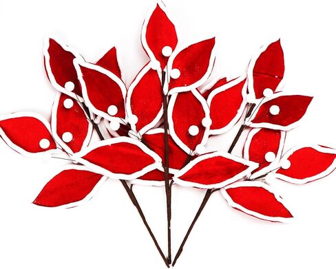 Christmas Tree Picks Leaf Berry Sprays Artificial Velvet Bay Leaves Holly Berries Stems Decorative Sticks for Xmas Tree Topper Vase Filler Branches Flower Arrangment Craft Home Decor Set of 3 (Black) in Saudi Arabia