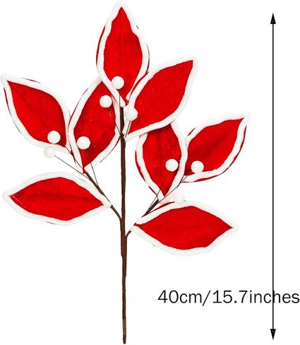 Christmas Tree Picks Leaf Berry Sprays Artificial Velvet Bay Leaves Holly Berries Stems Decorative Sticks for Xmas Tree Topper Vase Filler Branches Flower Arrangment Craft Home Decor Set of 3 (Black) in Saudi Arabia