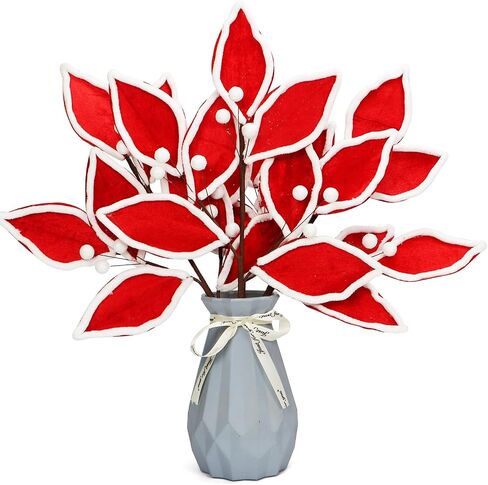 Christmas Tree Picks Leaf Berry Sprays Artificial Velvet Bay Leaves Holly Berries Stems Decorative Sticks for Xmas Tree Topper Vase Filler Branches Flower Arrangment Craft Home Decor Set of 3 (Black) in Saudi Arabia