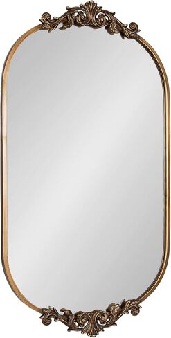 Kate and Laurel Arendahl Traditional Capsule Wall Mirror, 24 x 41, Antique Gold, Vintage Glam Baroque-Inspired Round Bathroom Vanity Mirror with Ornate Crown in Saudi Arabia