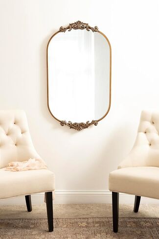 Kate and Laurel Arendahl Traditional Capsule Wall Mirror, 24 x 41, Antique Gold, Vintage Glam Baroque-Inspired Round Bathroom Vanity Mirror with Ornate Crown in Saudi Arabia