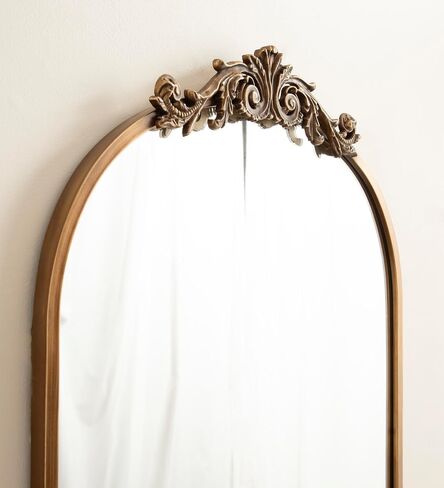 Kate and Laurel Arendahl Traditional Capsule Wall Mirror, 24 x 41, Antique Gold, Vintage Glam Baroque-Inspired Round Bathroom Vanity Mirror with Ornate Crown in Saudi Arabia