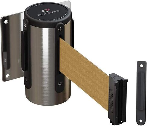Crowd Control Warehouse - CCW Series WMB-125 Fixed Wall Mount Retractable Belt Barrier -11 Foot, Black/Red Stripe Belt with Stainless Steel Case in Kuwait