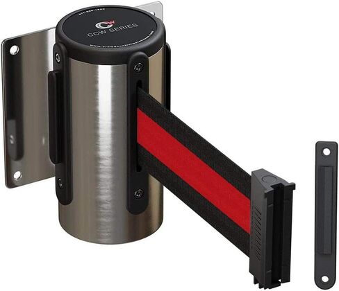 Crowd Control Warehouse - CCW Series WMB-125 Fixed Wall Mount Retractable Belt Barrier -11 Foot, Black/Red Stripe Belt with Stainless Steel Case in Kuwait