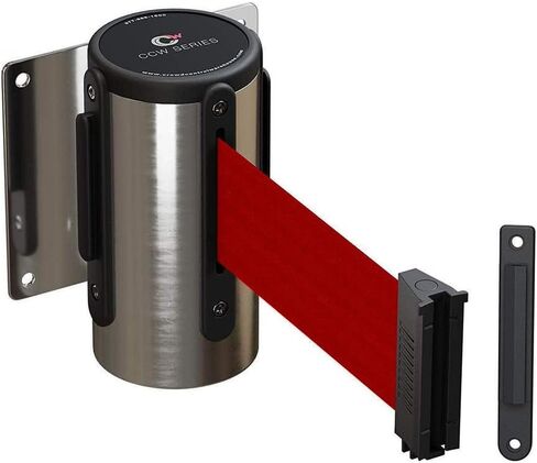 Crowd Control Warehouse - CCW Series WMB-125 Fixed Wall Mount Retractable Belt Barrier -11 Foot, Black/Red Stripe Belt with Stainless Steel Case in Kuwait